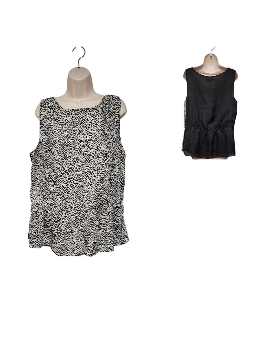 Ann Taylor Loft Pleated Front Elastic Waist Sleeveless Black/White Blouse XL